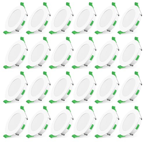 ALUSSO LED Einbaustrahler 230V 68mm Dimmbar,4W LED Spot Ultra Flach, IP44 Bad LED Einbauleuchten,Warmweiß 3000K Neutralweiß 4000K Kaltweiß 6500K LED Deckenspots für Badezimmer Wohnzimmer,24er Set