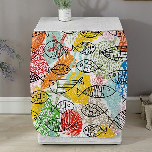 Highdi Funda de Lavadora Cubierta Exterior - Adapta a la Mayoría de Lavadoras y Secadoras de Carga Frontal Protector Solar a Prueba de Polvo (Peces Tropicales,L Capacidad 10.5~12 KG)