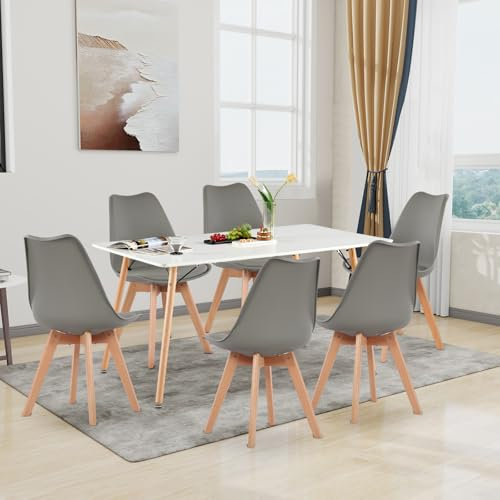 H.J WeDoo Esszimmergruppe Esstisch mit 6 Stühlen Essgrupp, Rechteckig Küchentisch und 6er Set Esszimmerstühle Sitzgruppe für Wohnzimmer Küche Büro(140x80cm Tisch+6 Grau Stühle)