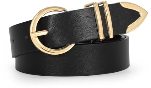 VONMELLI LedergüRtel Damen füR Jeans Mode TaillengüRtel mit Goldener Schnalle GüRtel Damen füR Hosen Kleid Schwarz S