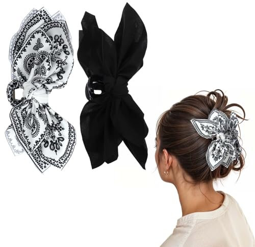 AOZUO Lot de 2 pinces à cheveux avec nœud, grandes épingles à cheveux pour femmes et filles, nœud à cheveux élégant en satin soyeux, pinces à cheveux françaises, cadeau d'accessoires pour cheveux