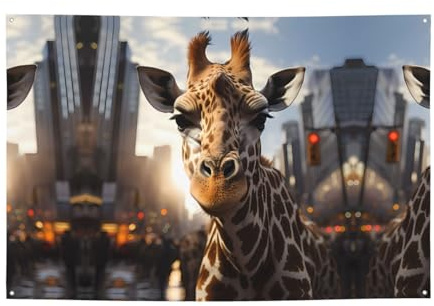 New York Giraffe Street Party-Banner 119,4 x 180,3 cm, geeignet für Halloween, Weihnachten, Partys, Versammlungen und andere Feiertagsbanner