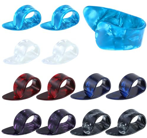 Ymapinc Gitarren-Plektren für Akustik-, E-Gitarre, Banjo, Ukulele, Harfe, Bass, Fingerstyle-Daumenplektren für Musiker, 6 Farben, robuster Kunststoff, ABS, 12 Stück