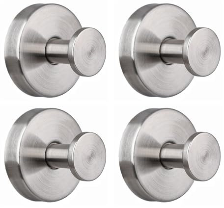 Betadistor Towel Holders for Bathrooms Self Adhensive - 4 Pack Round Towel Hooks/Heavy Duty Suction Hooks Silver Brushed, 16-0404