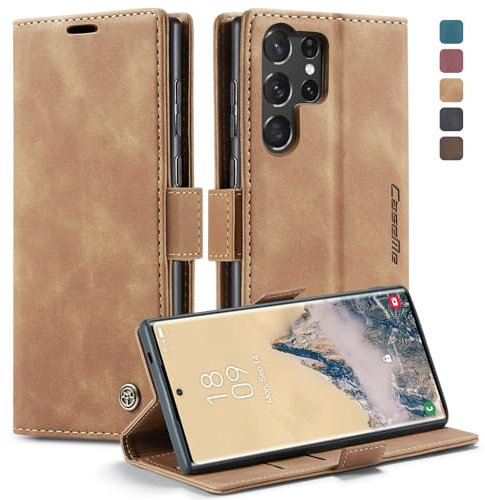 KZB Handyhülle für Samsung Galaxy S25 Ultra 5G Hülle Premium Leder Klappbar Tasche Flip Case Magnet Kartenfach Standfunktion Klapphülle Schutzhülle für Samsung Galaxy S25 Ultra 6,9'' - Braun