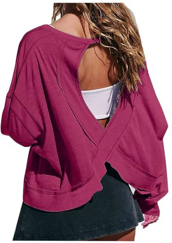 Zeiayuas Backless Tops for Women UK Open Back Workout Top Backless Long Sleeve Athletic Shirt Running Crop Top Gym Yoga Tee Shirt Ladies Casual Loose Fit Pullover Blouses