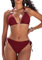 CMTOP Bikini Damen Set Neckholder Triangel Bikini Badeanzüge String Bikini Verstellbare Schnürung Hohe Taille Kordelzug Bikinihose Sexy Swimsuit Zweiteiliger Badeanzug mit Perlen(Weinrot, S)