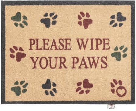 HUG RUG Washable Dirt Trapper Door Mat Kitchen Hallway Doorway, Made in the UK Hug Rug Wipe Your Paws Beige