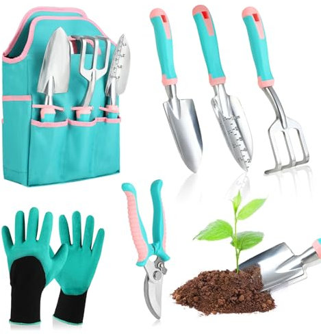 6 Unid. Herramientas Jardinería Acero Inoxidable – Kit Jardineria con Estuche y Mangos Antideslizantes – Kit Bonsai para Plantas y Huerto