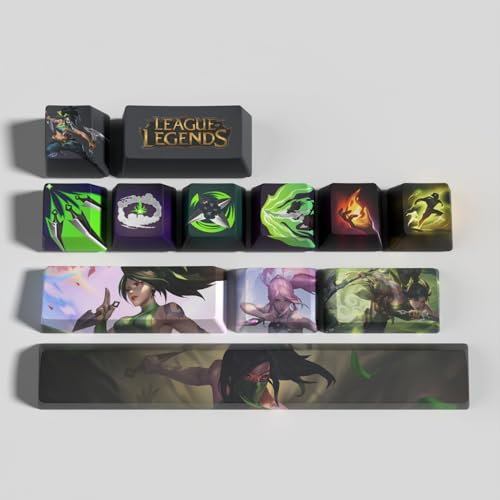LOL Kit de 12 Capuchons de Touches pour Clavier Mécanique Gamer, PBT OEM Profile Dye Sublimation Disposition, pour Joueurs PC (Akali)