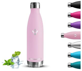 Borraccia Termica, 500 ml Borraccia Bambini, Senza BPA, Borraccia Acciaio Inox, Senza Perdite, Borracce Termiche, Acciaio Inossidabile 18/8, Borracce per Scuole, Campeggio, Uffici, Viaggio, Yoga, Rosa