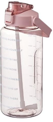 Leakproof Water Bottle with Straw, 2L Big Gym Water Bottles for Men Women with Handle, Clear Tritan BPA-Free Sports Drinks Bottle with Time Markings, Drinking Bottles for Sport/School/Cycling (D)