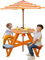 BRINJOY Kindersitzgruppe, Kinder Picknicktisch mit Bänke, Kissen & Sonnenschirm höhenverstellbarem, Kindersitzgarnitur aus Holz, Sitzgarnitur, Sitzgruppe Outdoor, Kinder gartenmöbel (Orange)