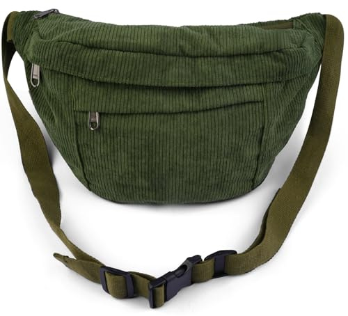 Pinboov Bauchtasche Damen,Modische Gürteltasche Cord, Crossbody Bag Damen groß,Umhängetasche mit Verstellbarem Schultergurt, Groß Crossbody Bag für Reisen, Sport, Wandern, Outdoor (Grün)