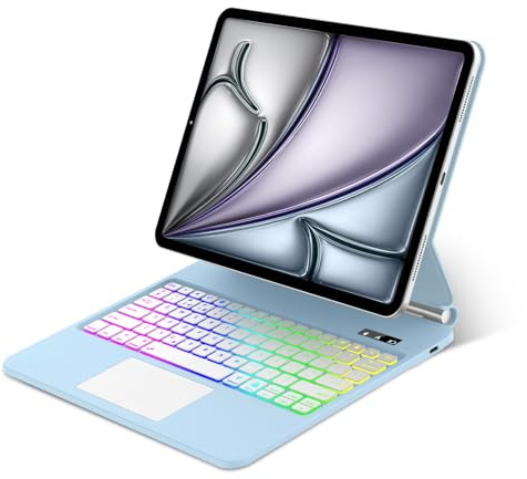 IVEOPPE Magic Keyboard for iPad Air 13 Inch M4 2026/M3 2025/M2 2024, Blue | Trackpad Backlight Keyboard for iPad Pro 12.9'' 2022/2021/ 2020/2018, Detachable Bluetooth Keyboard for iPad Air 13''