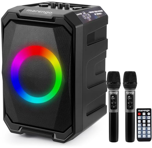 Karaoke Machine for Adults with 2 Wireless Microphones, 800W Peak Speaker | Powerful 800W Peak Karaoke Speaker with 2 Wireless Mics, Bluetooth, LED party lights, Bass/treble Controls, TWS, USB & AUX