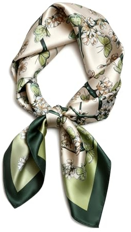 Xvbhaq Damen Halstuch aus Kunstseide mit Blumen und Vielfalt-Muster Druck Elegantes Accessoire Quadratisches Tuch 70CM x 70CM (grün)