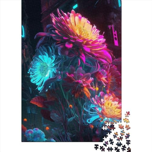 Jigsaw Puzzle Neon_Wildflowers_ Jigsaw Puzzles for Adults 1000 Pieces Wooden Jigsaw Wall Art Puzzle Games 1000pcs (75x50cm)