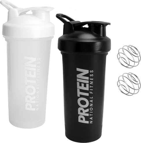 2 botellas para proteínas de 600 ml, con bola, indicador de ML, a prueba de fugas, a prueba de fugas