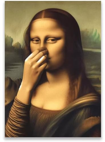 PDSYCB Mona Lisa Badezimmer Wandkunst,Toilettenhumor Lustiges Poster,Vintage Badezimmer Wandkunst,Schlechter Geruch Ironische Wanddeko für Toilette, Gäste-WC 20 x 30cm Rahmenlos