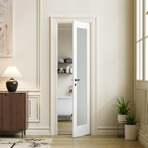 COSHOMER Slab Door Interior for 24 X 80 Opening,Full Lite Tempered Frosted Glass,Solid Core,Pre-Assembled,Premium Baking Paint Finish for Bathroom,Pantry,White,Easy Install, Without Hardware Kit