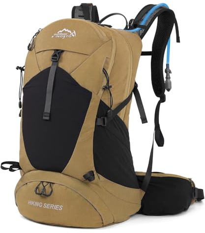 INOXTO Wanderrucksack 25L, mit 3L Wasserbeutel leichter Wanderrucksack mit Regenschutz für Bergsteigen, Wandern, Camping, OutdoorSportarten für Damen und Herren (Khaki, standard)
