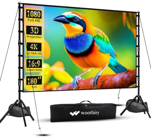 180 inch Projector Screen with Stand and Carry Bag, Big Size Screen | Foldable Projection Screen 4K HD 16:9 Rear Front Wrinkle-Free Movie Screen for Indoor Outdoor Home Theater Backyard Cinema