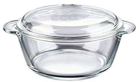 Asixxsix Cocotte en Verre, Plat de Cuisson en Verre Borosilicate avec Couvercle pour Four et ondes, Répartition Uniforme de la Chaleur pour les Pains à la Levure, Grandes Poignées Faciles (M1L)