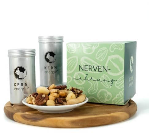 KERNenergie Nussgeschenk Set - Geschenkidee für Männer und Frauen - frisch geröstete Nussmischungen, sowie gebrannte und schokolierte Nüsse - Passend zu jedem Anlass - 4x90g (Nervennahrung)