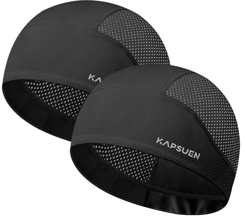 Kapsuen Schwarz Cycling Cap - UV-Schutz Fahrradkappe unter Helm, Schweißabsorbierend Skully Mütze für Radfahren Motorrad Fußball