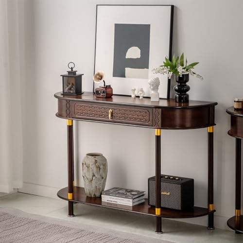 HPIRFYE Style Campagnard Meuble Console D'entrée avec Tiroirs Et Étagère De Rangement, Table D'appoint Étroite en Bois,pour Couloir Et Salon(100 * 80cm)