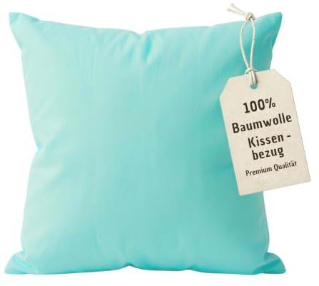 wollyflaushi Kissenbezug 80x80 cm Türkis 100% Baumwolle Premium Bezug | Kissenhülle mit verdeckter Reißverschluss, Atmungsaktiv, Waschbar, Kopfkissenbezug für Kopfkissen, Sofakissen, Zierkissen