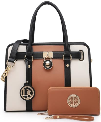 Dasein Zweifarbige Tasche mit Handtasche Design Handtaschen WorkTaschen mit Kette für Frauen Mittel Braun