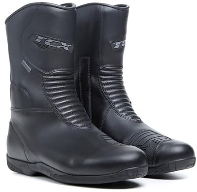 TCX - X-Five4 Gore-Tex, Stivale da Moto Uomo, Stivale da Touring con Tecnologia Gore-Tex Performance Comfort Footwear, Tomaia in Pelle, Chiusura Laterale con Zip e Pannello Elastico, Nero