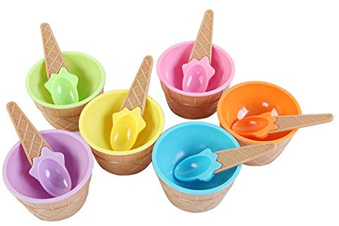 Runaup Bols de crème glacée, Ensemble de Bols à Dessert en Plastique, Tasses de yogourt glacé, Couleurs éclatantes (Ensemble de 6)