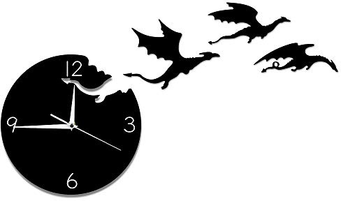 The Geeky Days Magic Flying Angry Fantasy Dragon Wanduhr Abstrakte Gothic Märchen Drache Wandkunst Quarz Analog Leise Dekorative Wanduhr