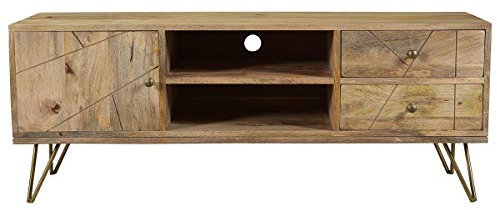 Miliboo Meuble TV gravé en Bois manguier Massif et métal L130 LINIUM