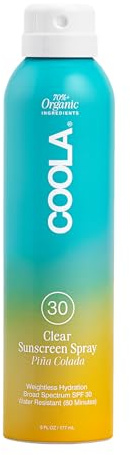 COOLA Organic Sunscreen SPF 30 Sunblock Spray, Dermatologist Tested Skin Care for Daily Protection, Vegan and Gluten Free, Piña Colada, 6 Fl Oz