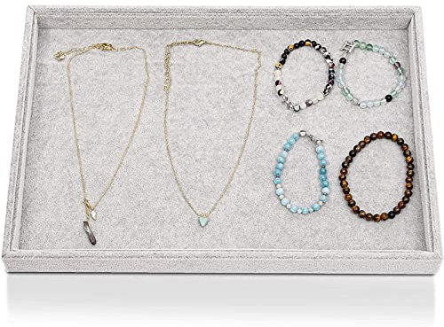 Jewellery Tray, Stackable, Grey Velvet, 34.3 x 24.1 cm
