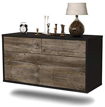 Dekati Lowboard San Diego hängend (92x47x35cm) Korpus anthrazit matt - Front Holz-Design Treibholz - Push to Open - hochwertige Leichtlaufschienen