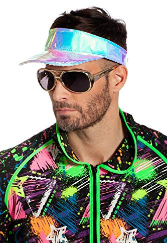 shoperama Irisierendes Sonnenvisir Silber-Metallic Beach Party Hut 80er 90er Jahre Sonnenkappe Kostüm-Zubehör