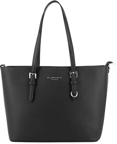flora & co - Grand Sac à Main Femme - Cabas Fourre-Tout Simili Cuir PU Rigide - Sac Elégant Ville Travail Lycée - Shopper Porté Epaule Bandoulière Grande Capacité A4 - Mode Chic - Noir
