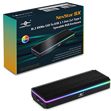 Vantec M.2 NVMe SSD to USB 3.1 Gen 2x1 Type C Syncable RGB Enclosure (NST-210C3-RGB), Small and Portable,Black
