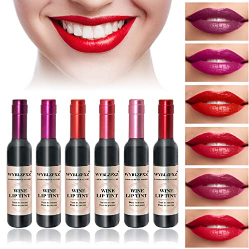 6 Colors Wine Lip Tint Liquid Wine Lipstick Wine Tint Lip Stain Matte Long Lasting Waterproof Lip Gloss Set for Creating Natural Moisturizing Lip Makeup
