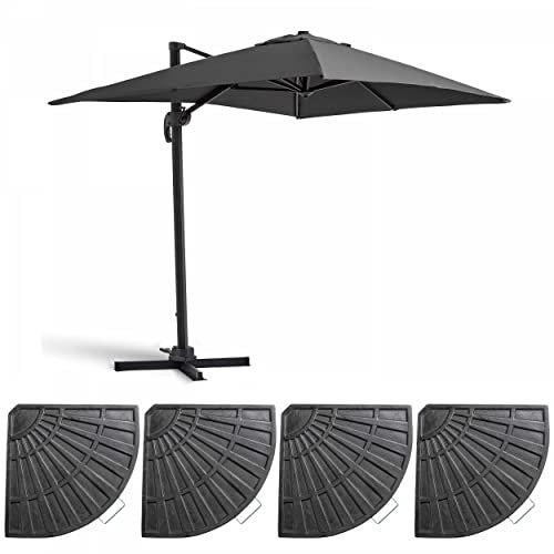 Ampelschirm und 4 Beschwerungsplatten, Aluminium, Grau