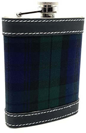 Black Watch Tartan Stainless Steel 8oz Hip Flask - Comes in Box
