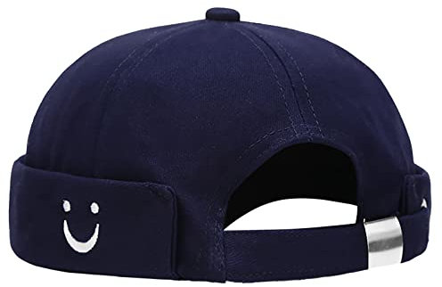 Herren Lächeln Gesicht Stickerei Marineblau Docker Cap Seemannsmütze Docker Mütze Hafenmütze Seemannskappe Brimless Cap Herrenmütze Verstellbar