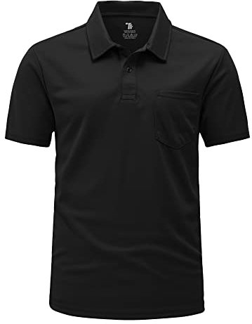 Rdruko Mens Polo Shirt Short Sleeve Breathable Golf Tops Summer Regular Fit Casual Work T-Shirts with Pocket Black L