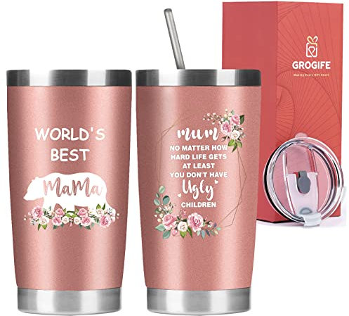 Gifts for Mum from Daughter Son Kids - Cute Gifts for Mummy, Funny Birthday Presents for New Mum, Insulated Travel Mug, Coffee Cup, Tumbler 600ml