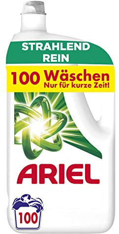 Ariel Flüssigwaschmittel, 100 Waschladungen, Strahlend Rein, Ausgezeichnete Fleckentfernung Beim 1. Waschen Selbst In Kälteren Temperaturen